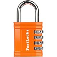 FortLocks – Candado Naranja de Casillero- 4 Dígitos- Acero Inoxidable Endurecido- Resistente al Agua y a la Intemperie…